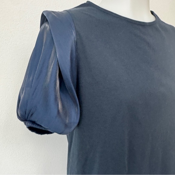 Zara Girls Navy Blue Silky Bubble Sleeve Cotton Top - Picture 4 of 4